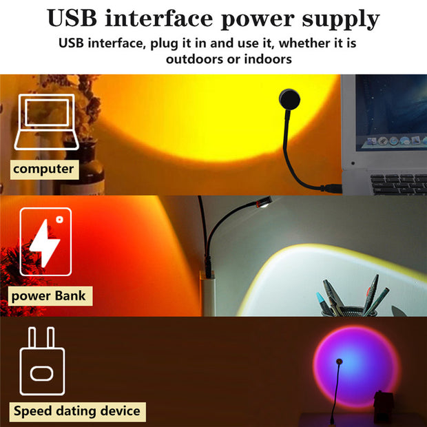 Sunset Lamp USB Rainbow Projector Atmosphere Night Light Home Decoration Photography Lighting Coffee Shop Wall Decor Lights