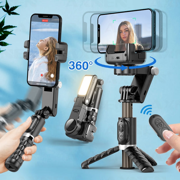 Gimbal Stabilizer Selfie Stick Tripod with Fill Light - Tush Store